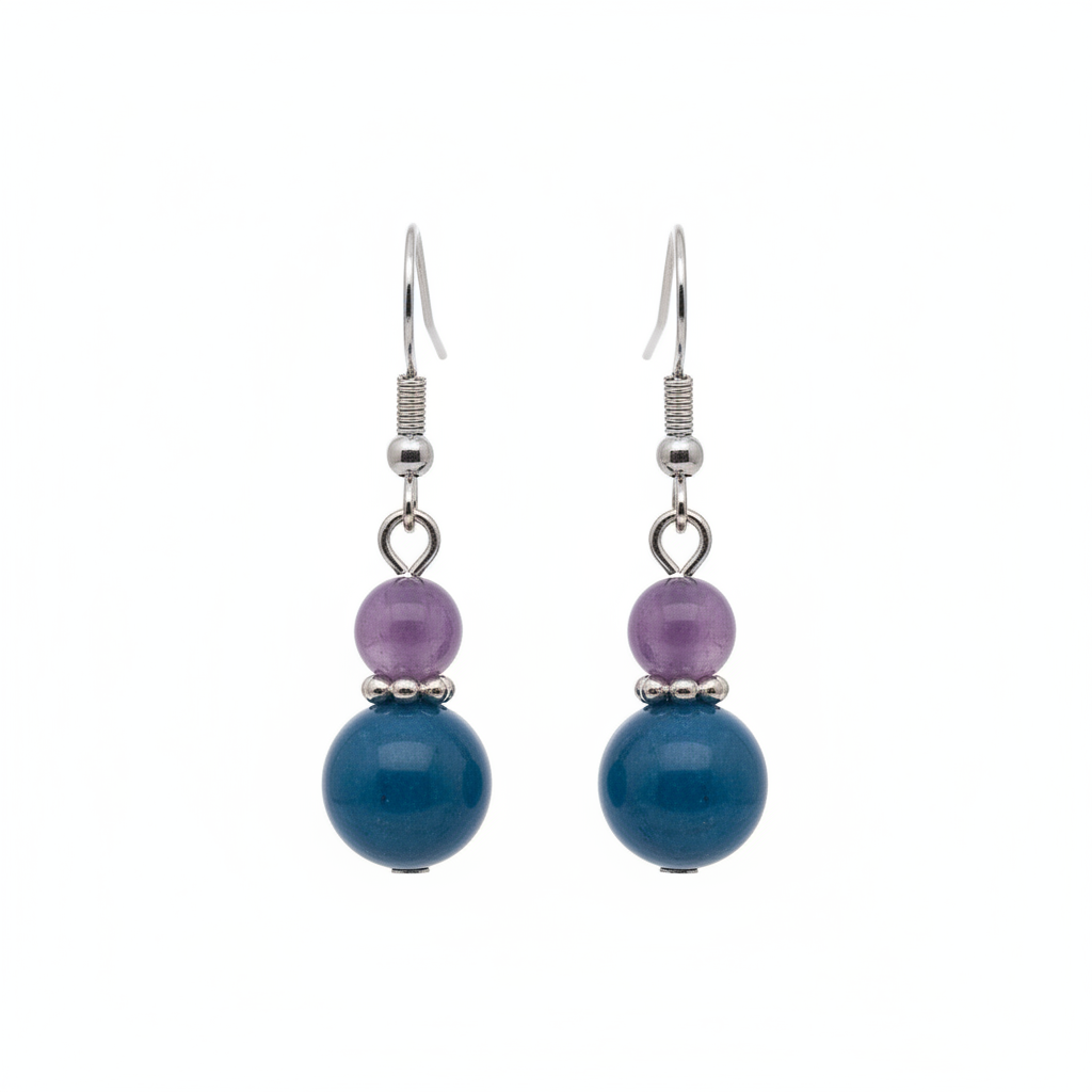 Purple & Blue Jade Silvertone ‌Gourd-Shape Hook Earrings