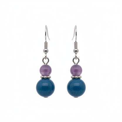 Purple & Blue Jade Silvertone ‌Gourd-Shape Hook Earrings