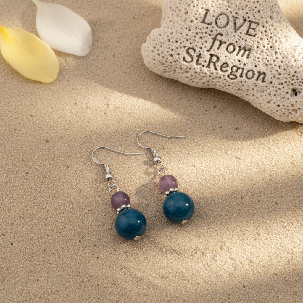 Purple & Blue Jade Silvertone ‌Gourd-Shape Hook Earrings