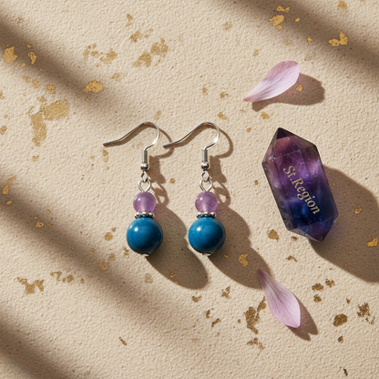 Purple & Blue Jade Silvertone ‌Gourd-Shape Hook Earrings