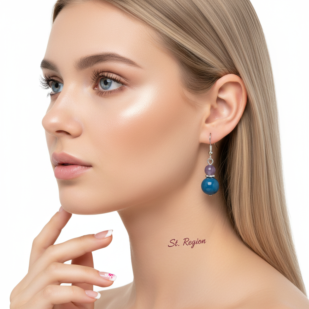 Purple & Blue Jade Silvertone ‌Gourd-Shape Hook Earrings