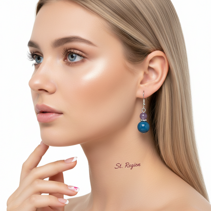 Purple & Blue Jade Silvertone ‌Gourd-Shape Hook Earrings
