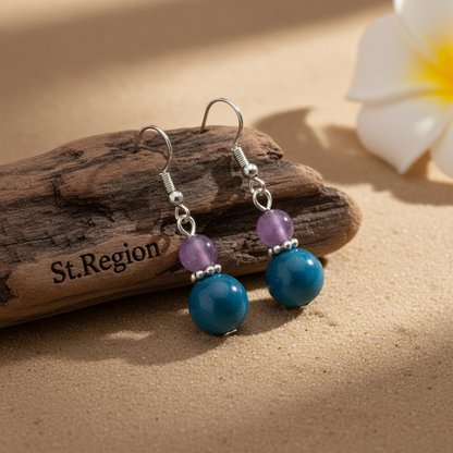 Purple & Blue Jade Silvertone ‌Gourd-Shape Hook Earrings
