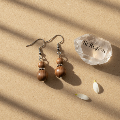 Wood & Silvertone ‌Gourd-Shape Hook Earrings