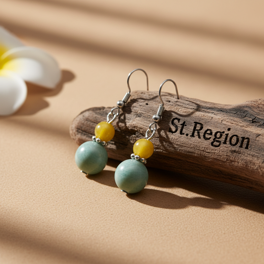 Yellow & Green Jade Silvertone ‌Gourd-Shape Hook Earrings