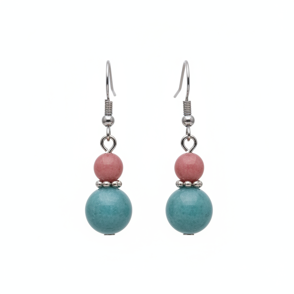 Red & Blue Jade Silvertone ‌Gourd-Shape Hook Earrings
