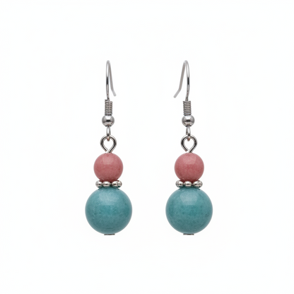 Red & Blue Jade Silvertone ‌Gourd-Shape Hook Earrings