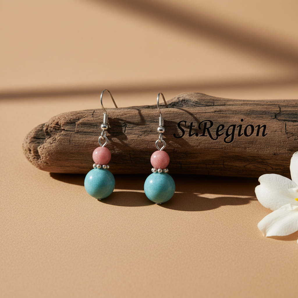 Red & Blue Jade Silvertone ‌Gourd-Shape Hook Earrings