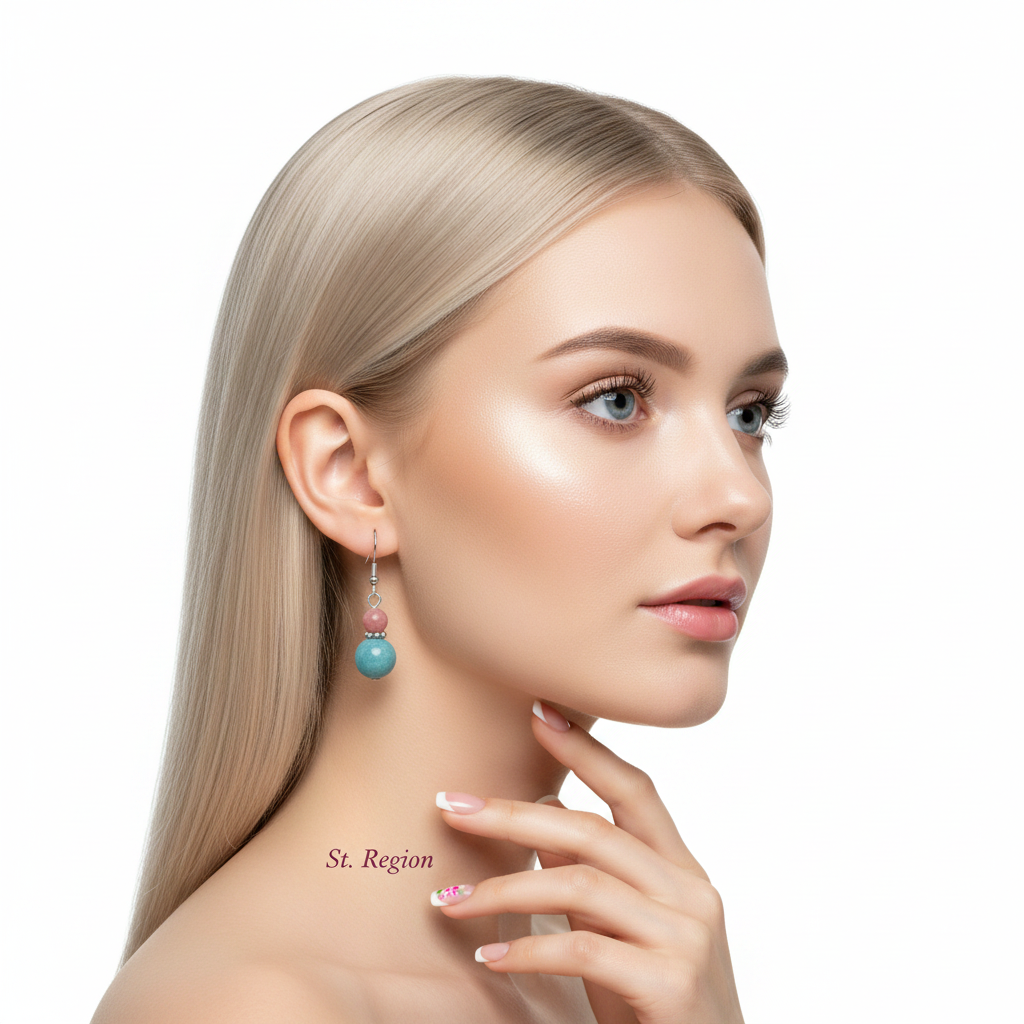 Red & Blue Jade Silvertone ‌Gourd-Shape Hook Earrings