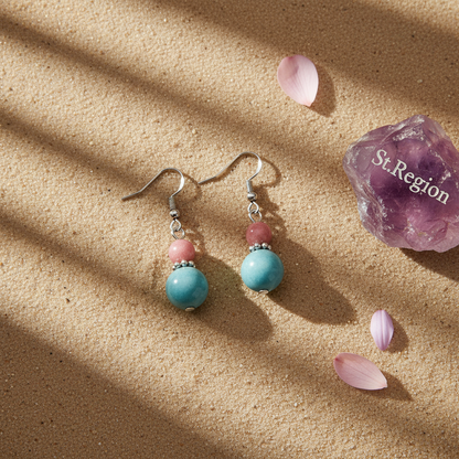 Red & Blue Jade Silvertone ‌Gourd-Shape Hook Earrings