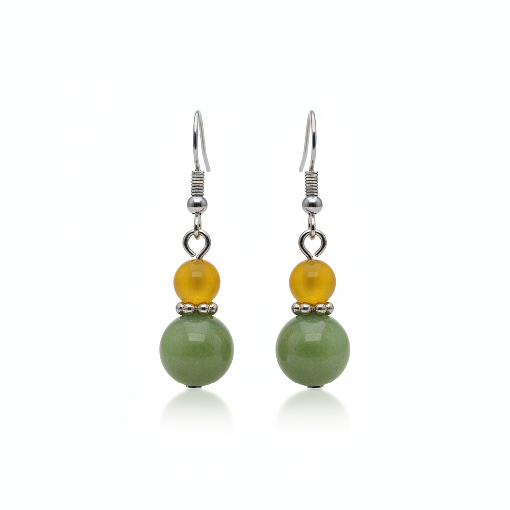 Yellow & Green Jade Silvertone ‌Gourd-Shape Hook Earrings