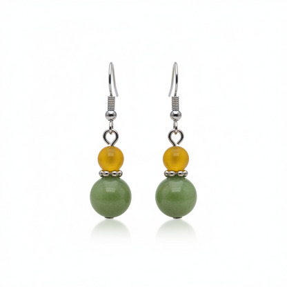 Yellow & Green Jade Silvertone ‌Gourd-Shape Hook Earrings
