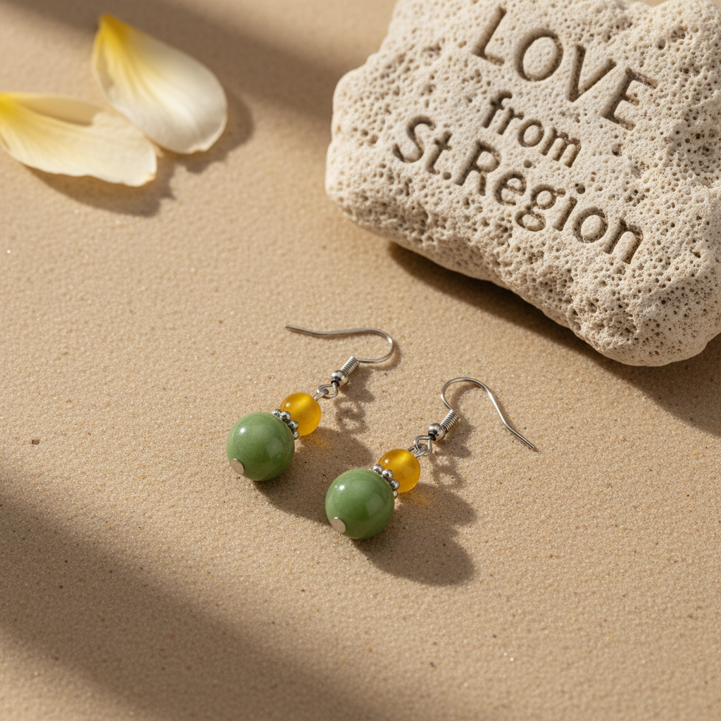 Yellow & Green Jade Silvertone ‌Gourd-Shape Hook Earrings