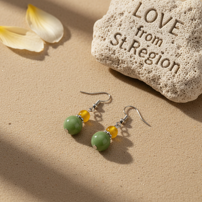Yellow & Green Jade Silvertone ‌Gourd-Shape Hook Earrings