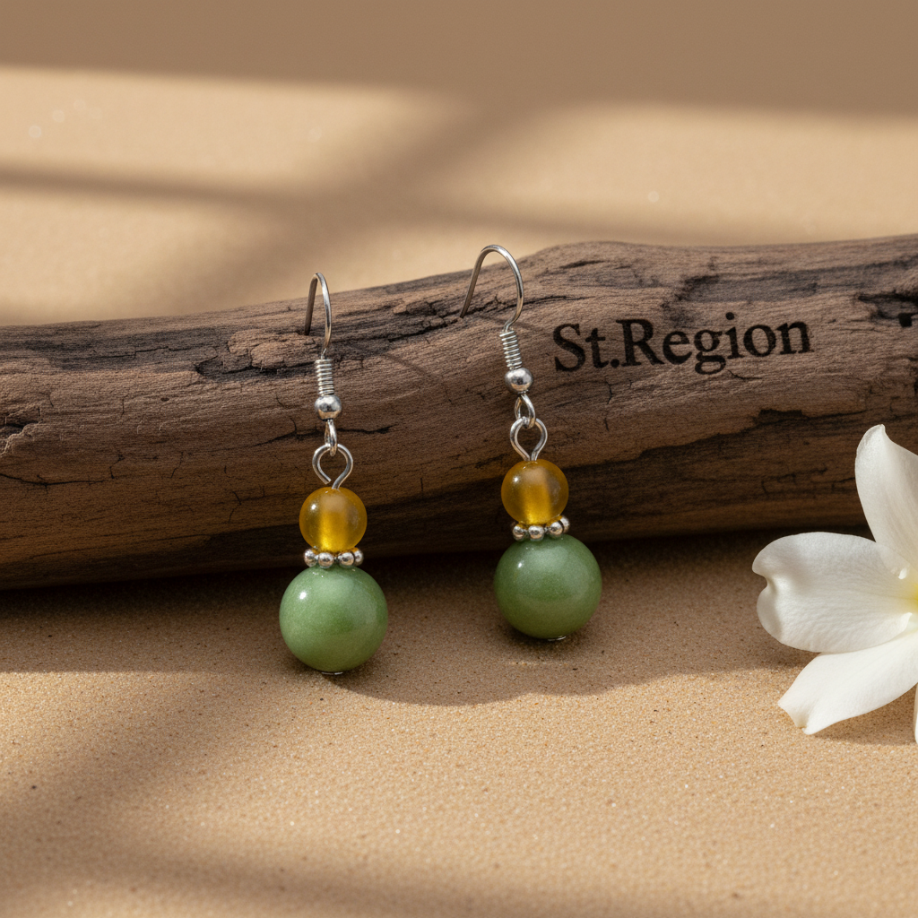 Yellow & Green Jade Silvertone ‌Gourd-Shape Hook Earrings