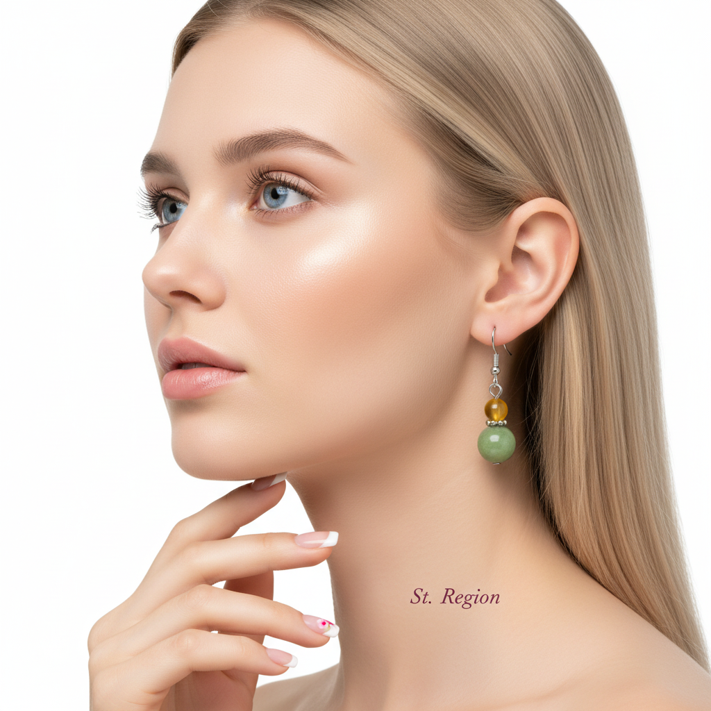 Yellow & Green Jade Silvertone ‌Gourd-Shape Hook Earrings