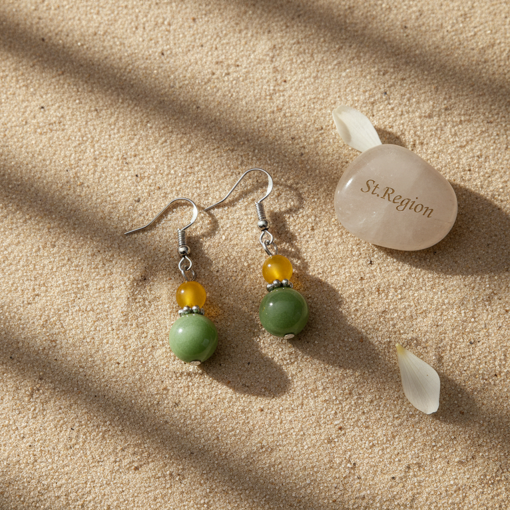Yellow & Green Jade Silvertone ‌Gourd-Shape Hook Earrings