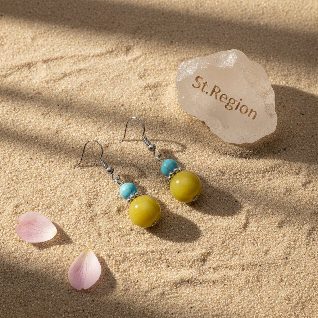 Yellow Jade & Turqouise Silvertone ‌Gourd-Shape Hook Earrings