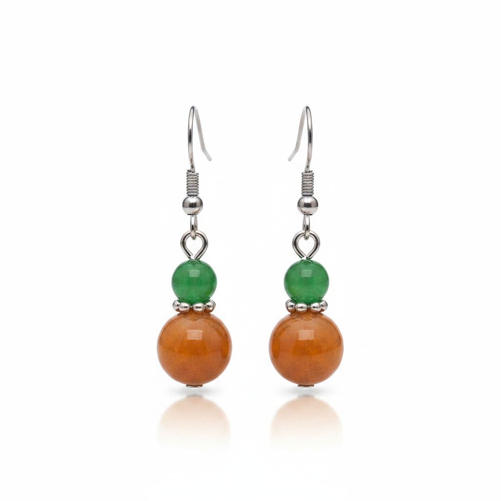 Green & Orange Jade Silvertone ‌Gourd-Shape Hook Earrings