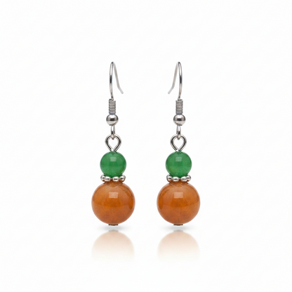 Green & Orange Jade Silvertone ‌Gourd-Shape Hook Earrings
