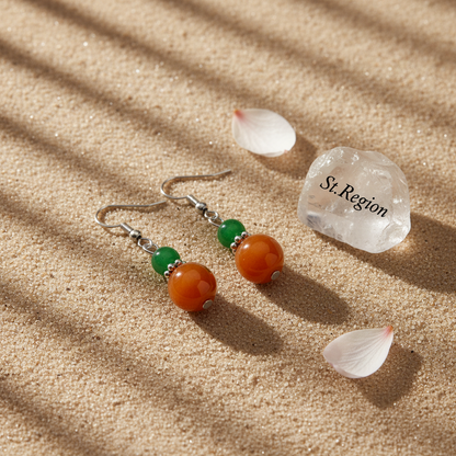 Green & Orange Jade Silvertone ‌Gourd-Shape Hook Earrings