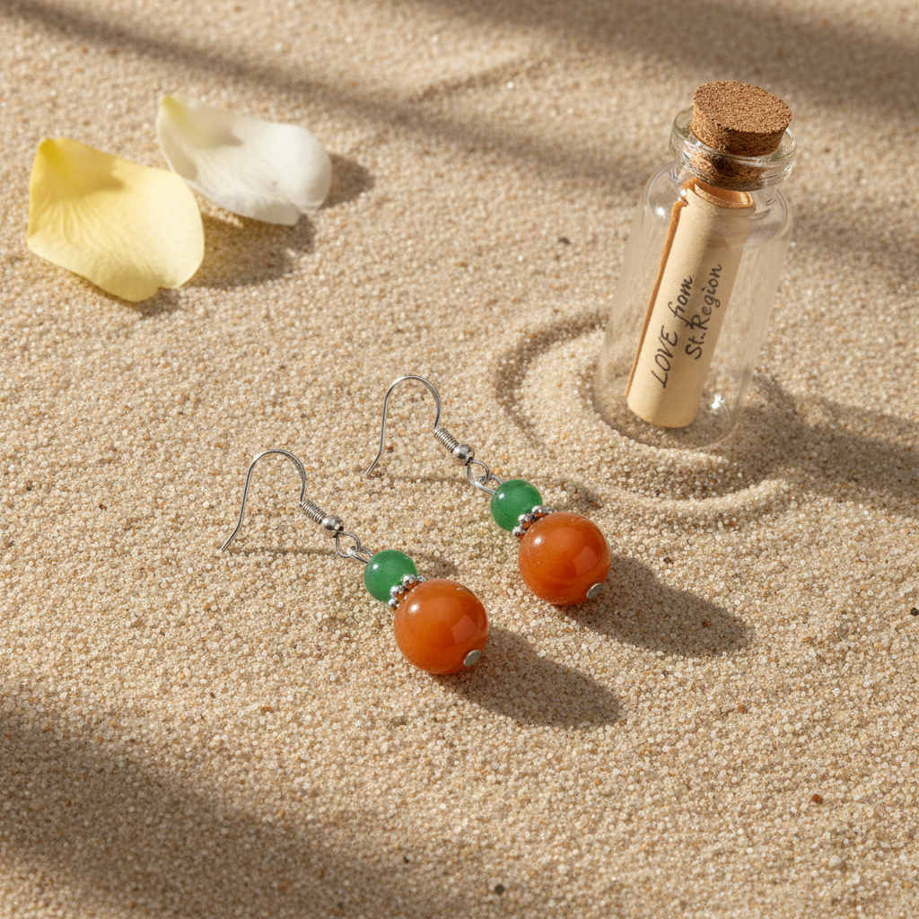 Green & Orange Jade Silvertone ‌Gourd-Shape Hook Earrings