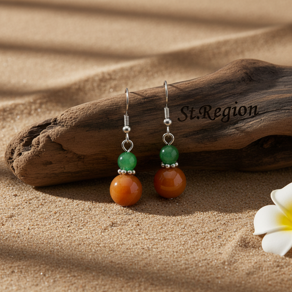 Green & Orange Jade Silvertone ‌Gourd-Shape Hook Earrings