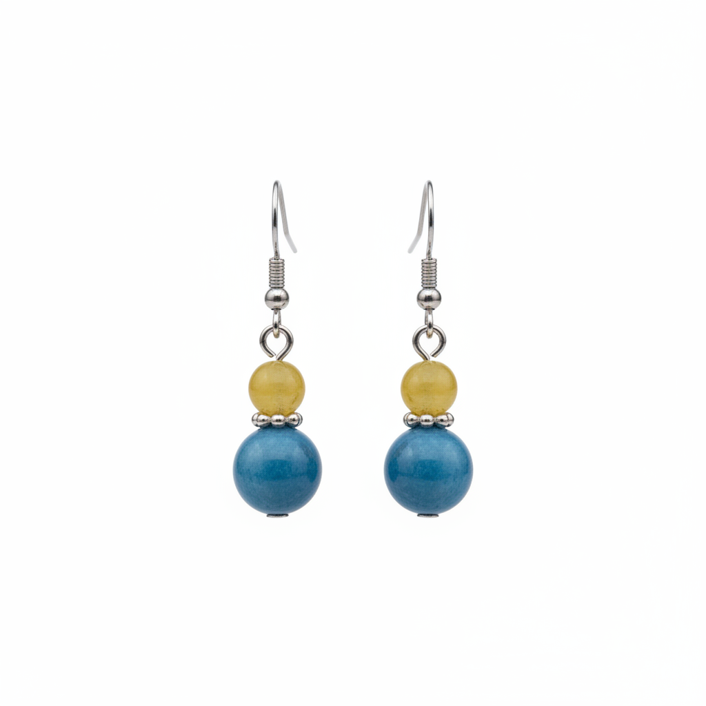 Yellow & Blue Jade Silvertone ‌Gourd-Shape Hook Earrings