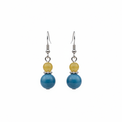 Yellow & Blue Jade Silvertone ‌Gourd-Shape Hook Earrings