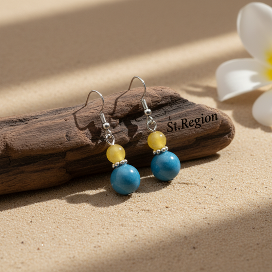 Yellow & Blue Jade Silvertone ‌Gourd-Shape Hook Earrings