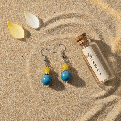 Yellow & Blue Jade Silvertone ‌Gourd-Shape Hook Earrings