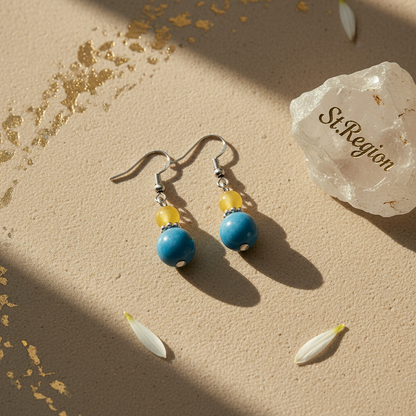 Yellow & Blue Jade Silvertone ‌Gourd-Shape Hook Earrings