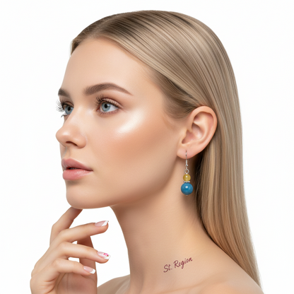 Yellow & Blue Jade Silvertone ‌Gourd-Shape Hook Earrings