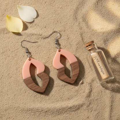 Pink Resin & Wood Silvertone Lips Hook Earrings