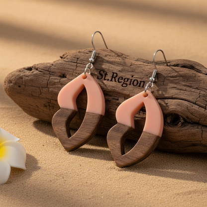 Pink Resin & Wood Silvertone Lips Hook Earrings