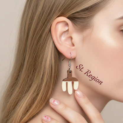 White Resin & Wood Silvertone Cactus Hook Earrings