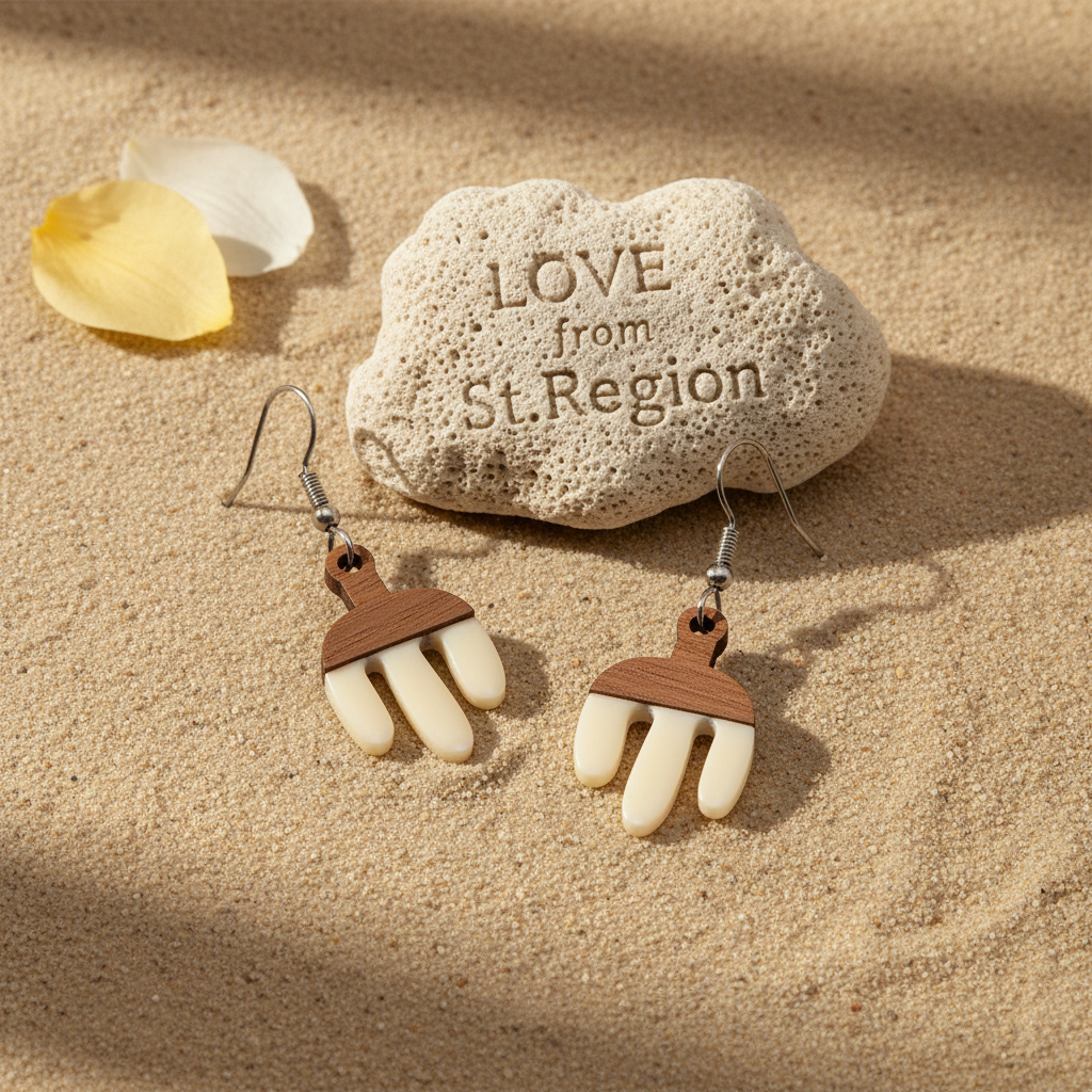 White Resin & Wood Silvertone Cactus Hook Earrings