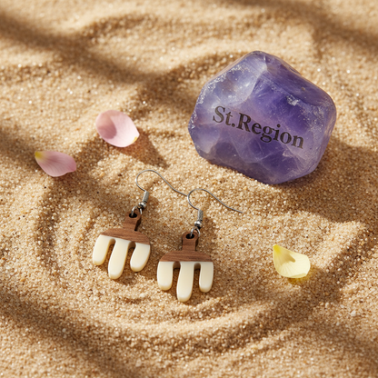 White Resin & Wood Silvertone Cactus Hook Earrings