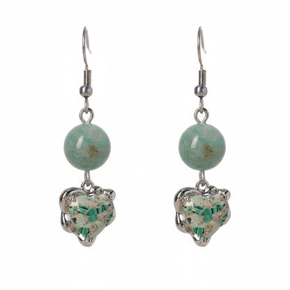 Seafoam Green Jade & Quartz Silvertone Heart Hook Earrings