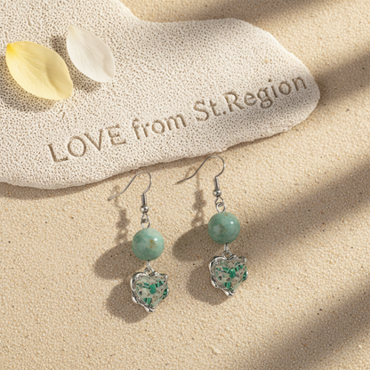 Seafoam Green Jade & Quartz Silvertone Heart Hook Earrings