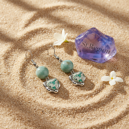 Seafoam Green Jade & Quartz Silvertone Heart Hook Earrings
