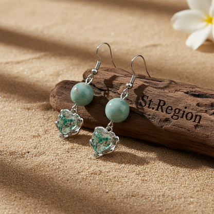 Seafoam Green Jade & Quartz Silvertone Heart Hook Earrings