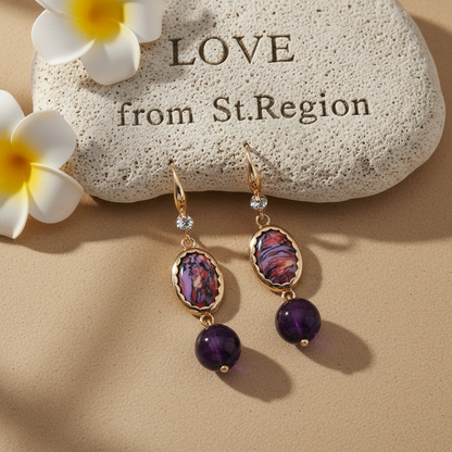 Royal Purple Jade & Turqouise Cubic Zirconia Goldtone Oval Round Hook Earrings