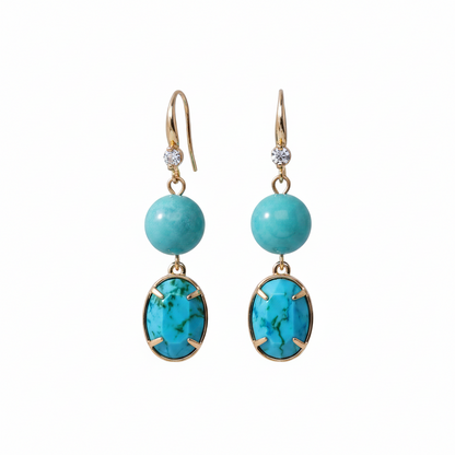 Green Turqouise & Jade Cubic Zirconia Goldtone Oval Round Hook Earrings
