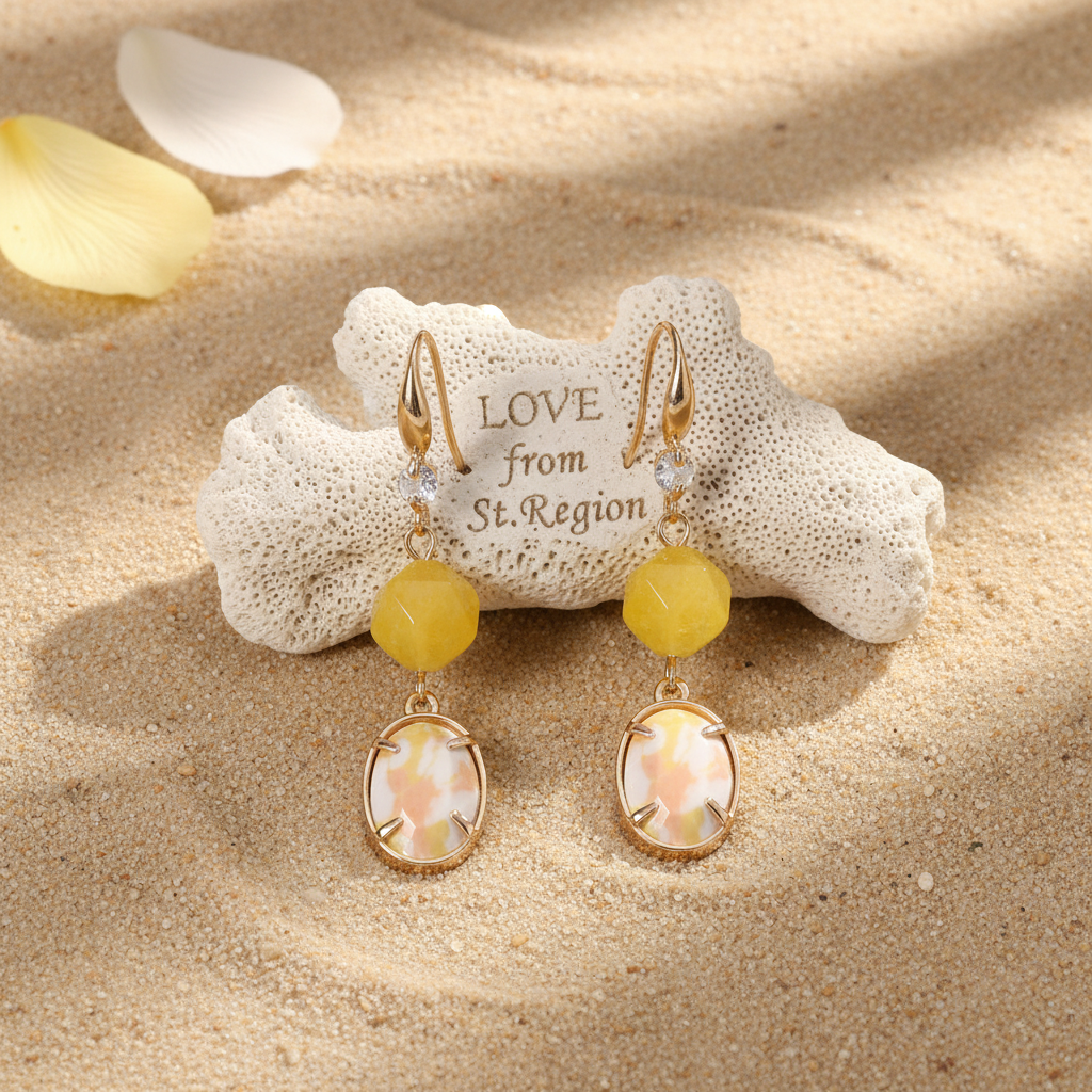 Yellow Turqouise & Jade Cubic Zirconia Goldtone Oval Round Hook Earrings