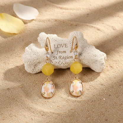 Yellow Turqouise & Jade Cubic Zirconia Goldtone Oval Round Hook Earrings