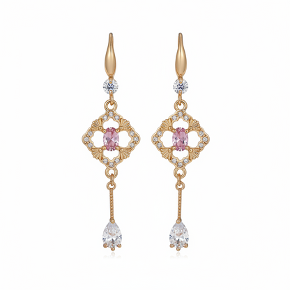 Pink Crystal & Cubic Zirconia Goldtone Rhombus Drop Dangle Earrings