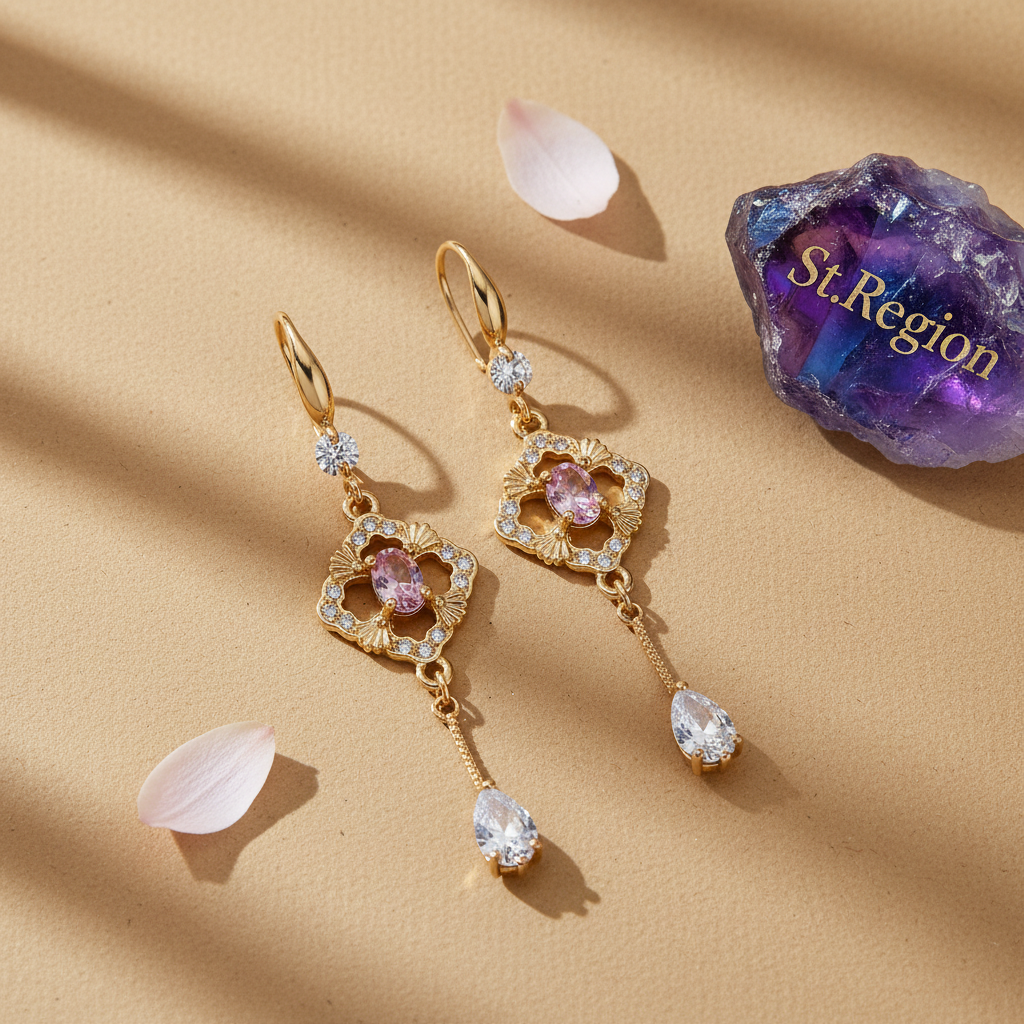 Pink Crystal & Cubic Zirconia Goldtone Rhombus Drop Dangle Earrings