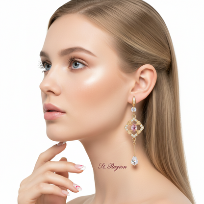Pink Crystal & Cubic Zirconia Goldtone Rhombus Drop Dangle Earrings
