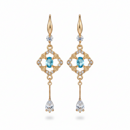 Sea Blue Crystal & Cubic Zirconia Goldtone Rhombus Drop Dangle Earrings